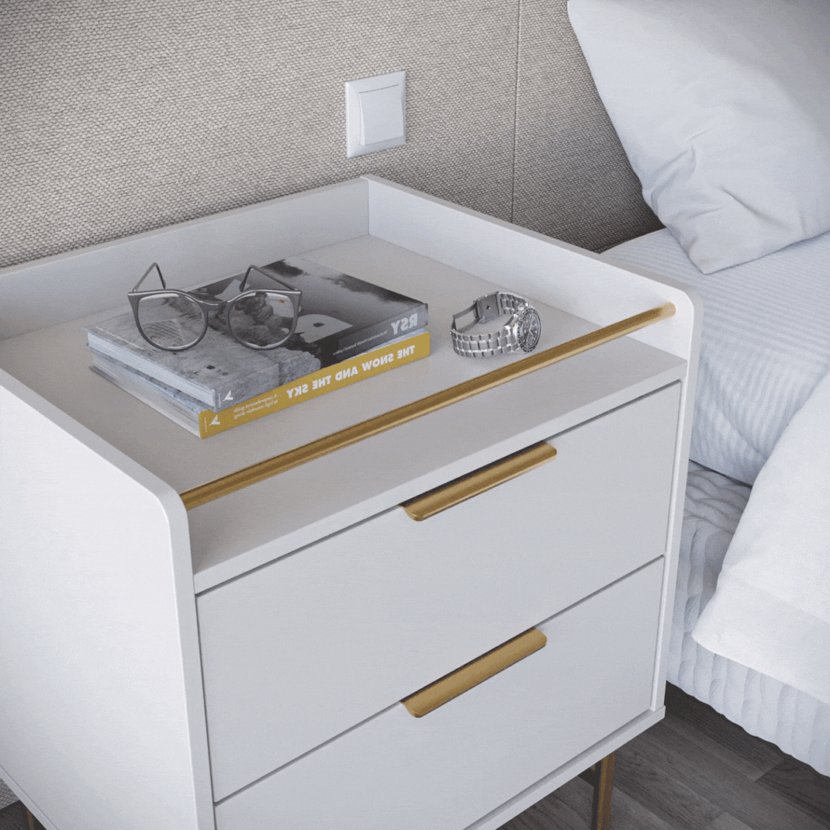 Mesa de Cabeceira 2 Gavetas com LED Yves