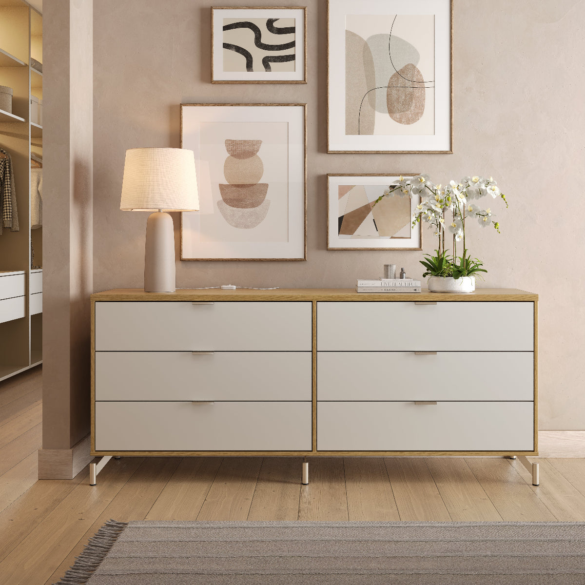Cômoda com 6 Gavetas e 2 Mesas de Cabeceira Glow