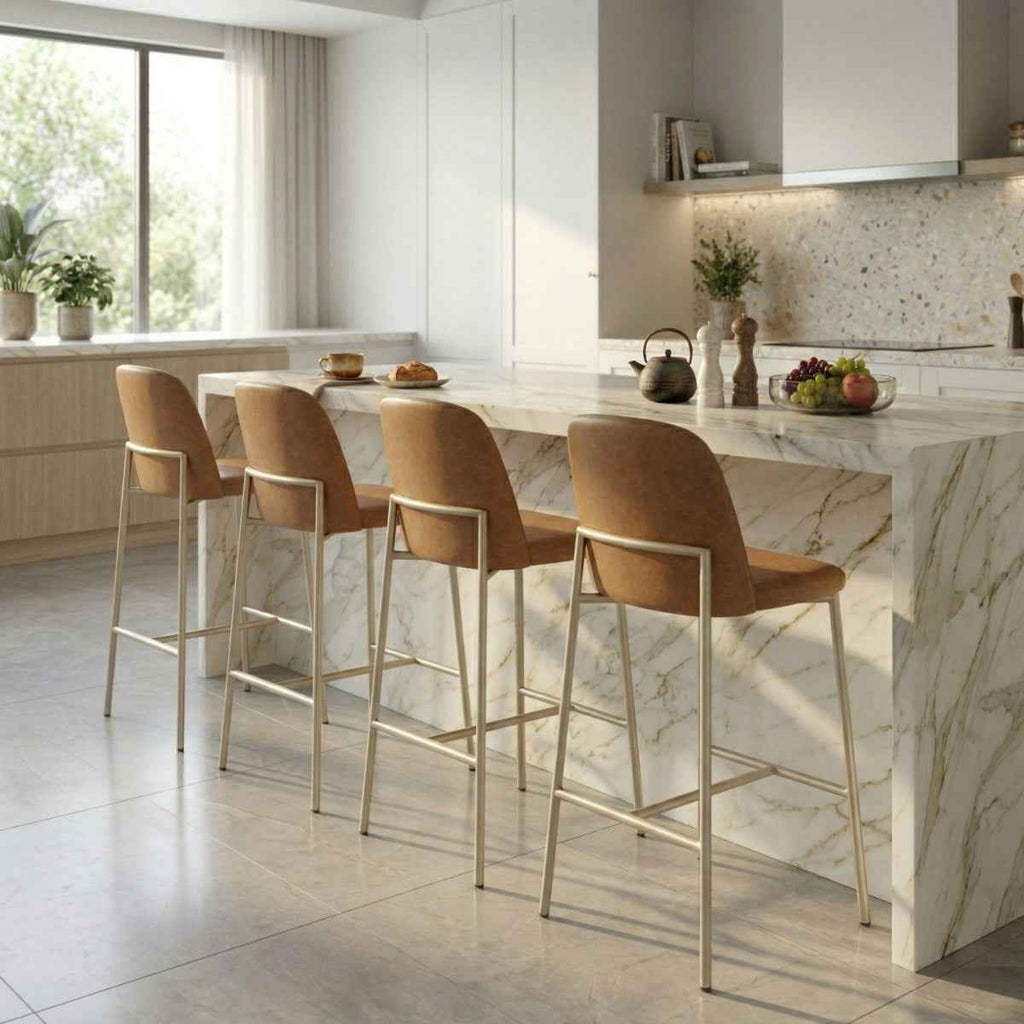 Conjunto de 8 Banquetas Altas de Aço Estofada Lucille
