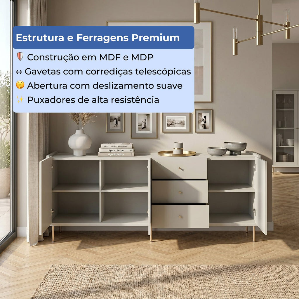 Buffet 3 Portas 3 Gavetas Jasper 185cm