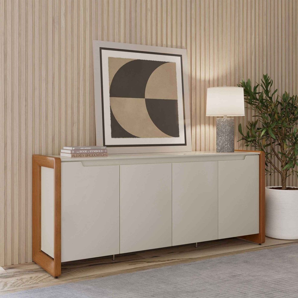Buffet 4 Portas 2 Gavetas Bristol 189 cm Off-White Fosco com Natural