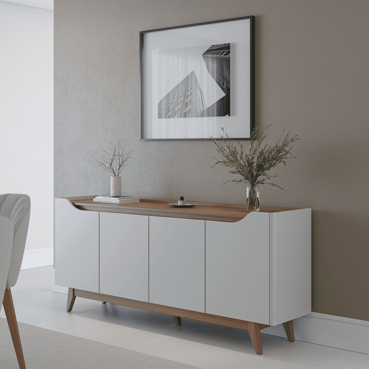 Buffet 4 Portas Pulse 180 cm Off-White Fosco com Canella