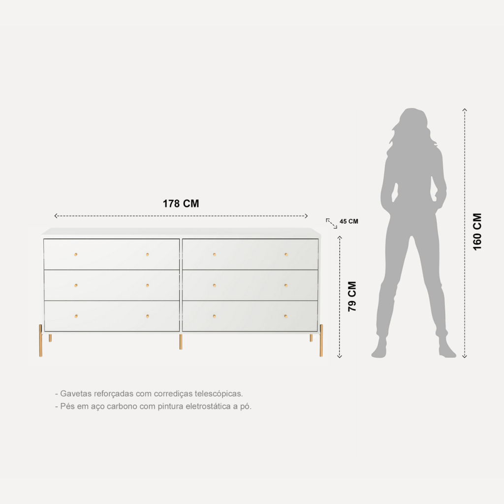 Cômoda 6 Gavetas Jasper 182cm