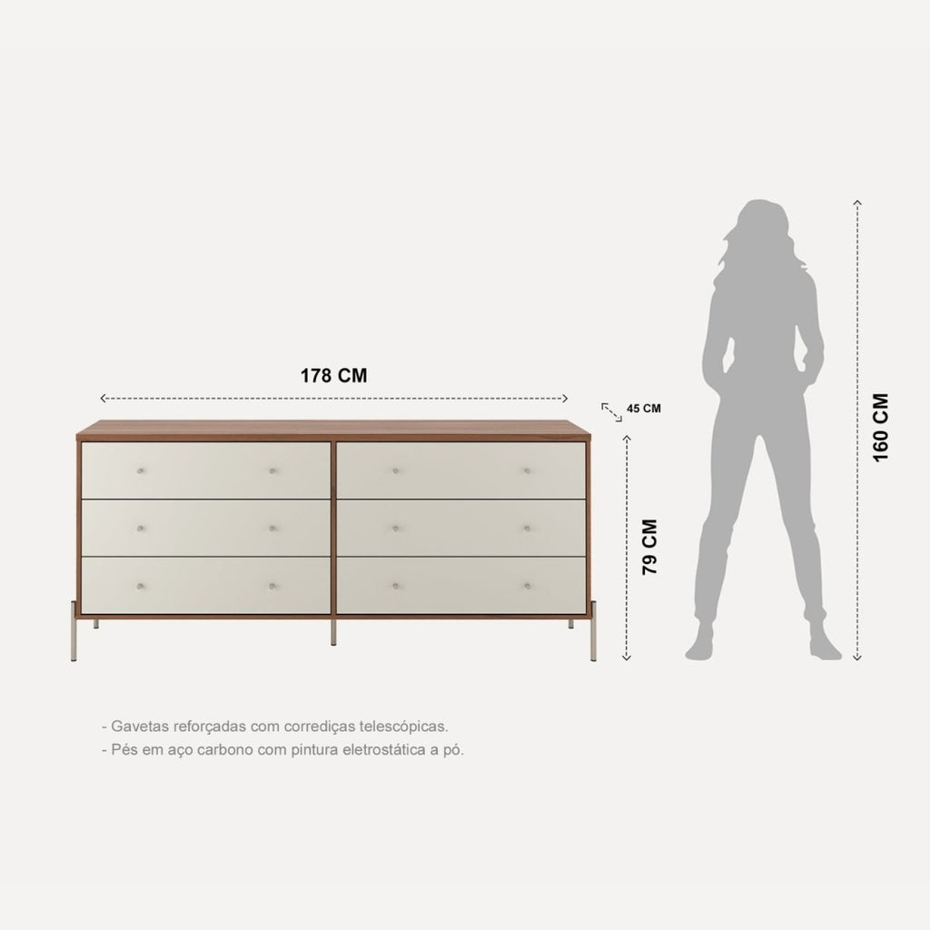 Cômoda 6 Gavetas Jasper 182cm
