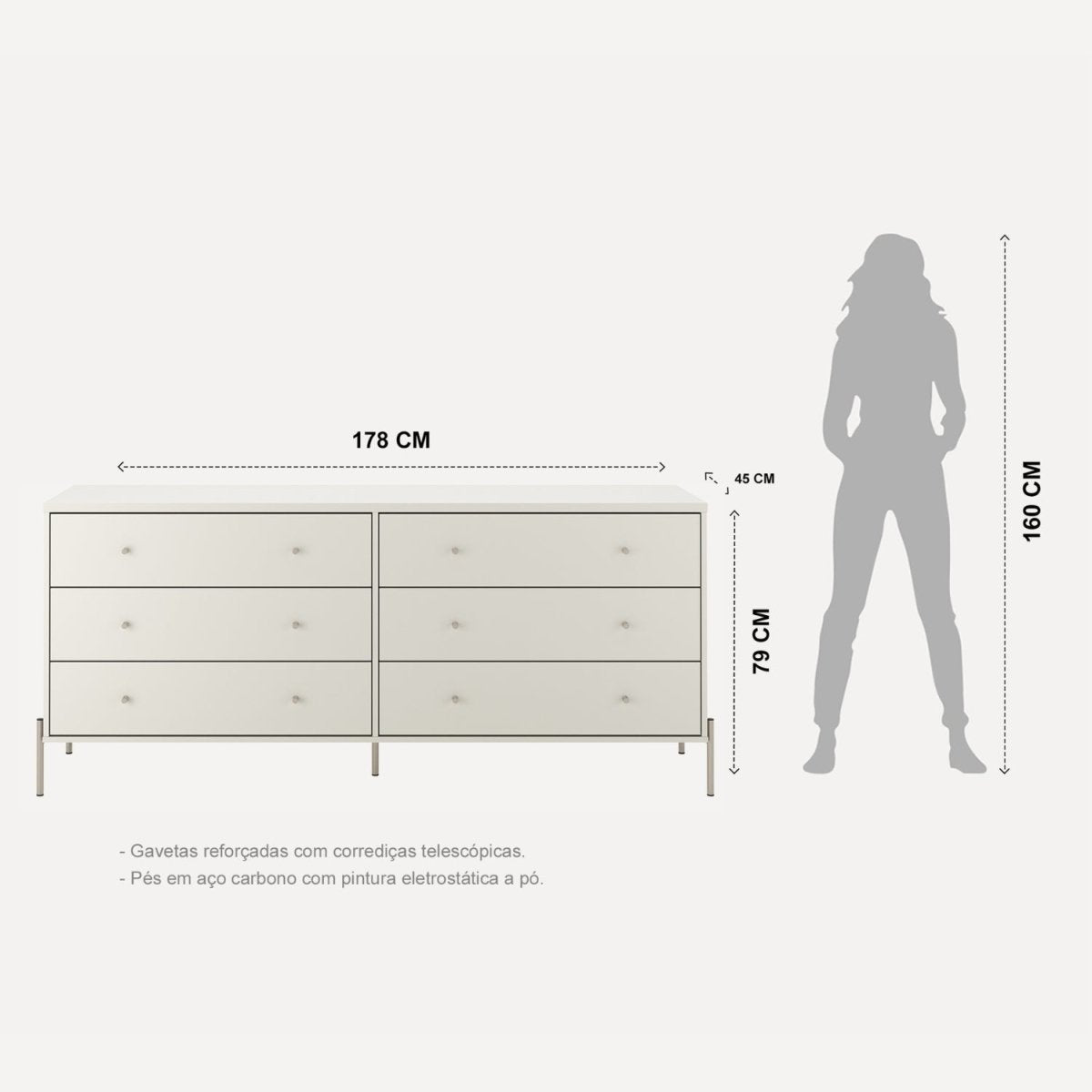 Cômoda 6 Gavetas Jasper 182cm