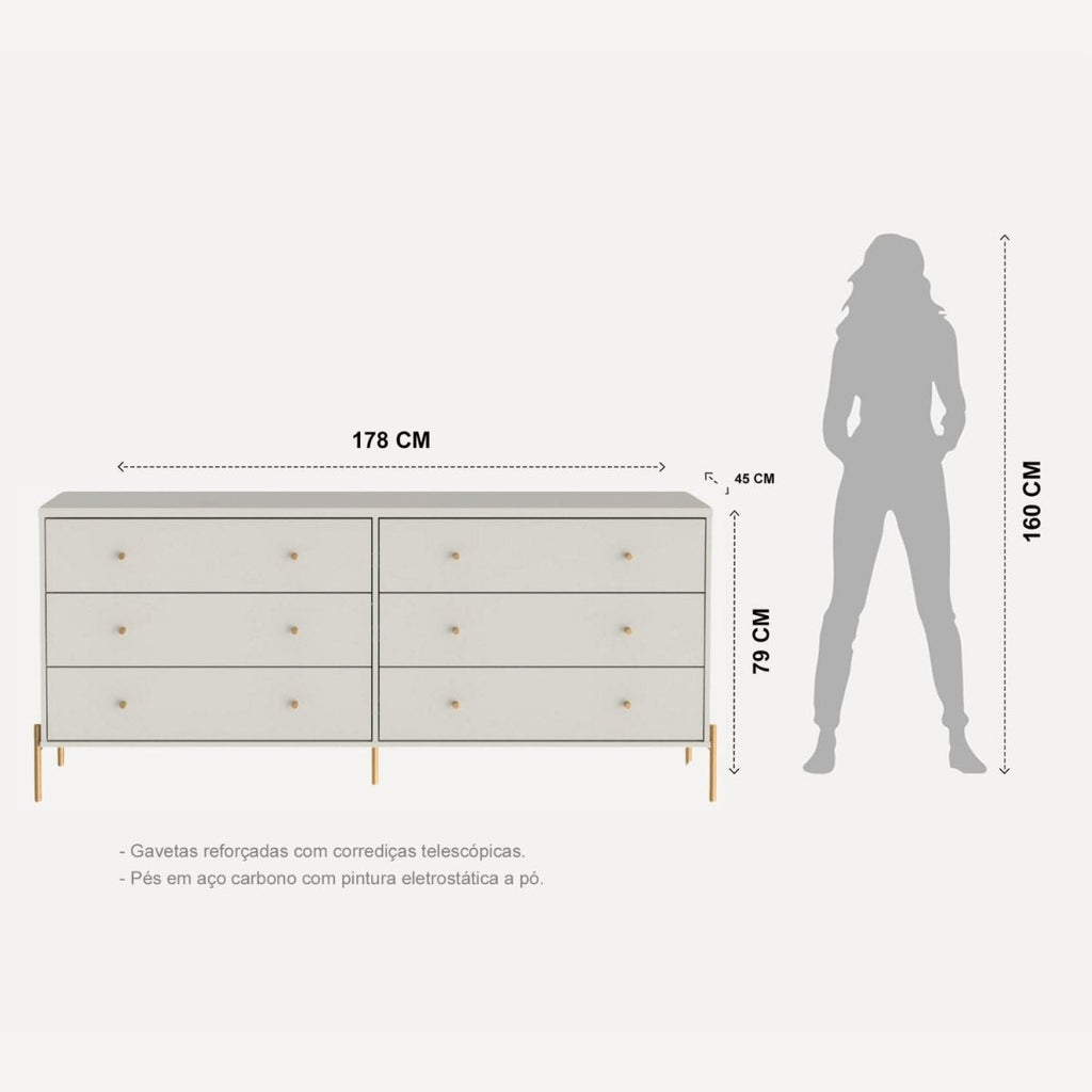 Cômoda 6 Gavetas Jasper 182cm