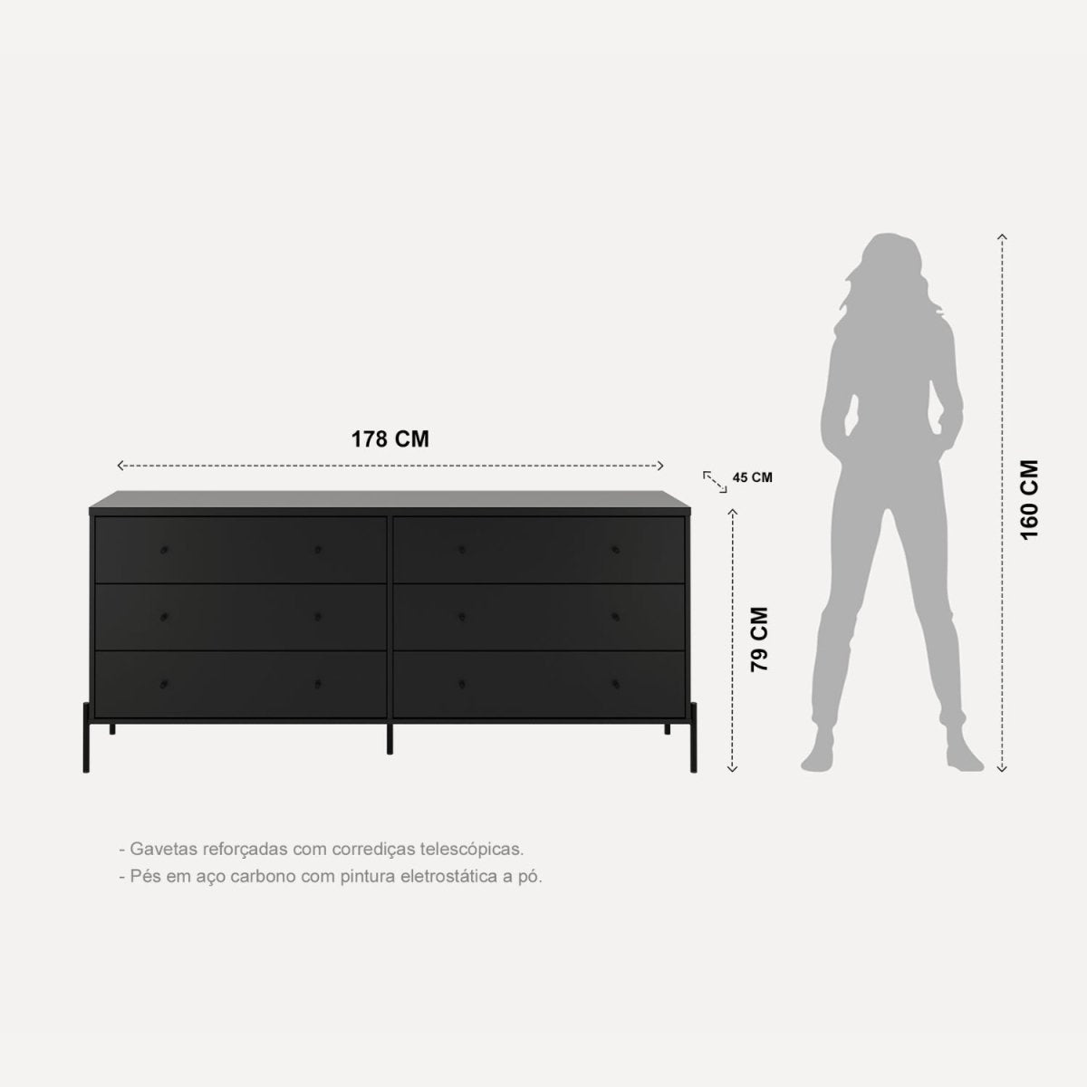 Cômoda 6 Gavetas Jasper 182cm