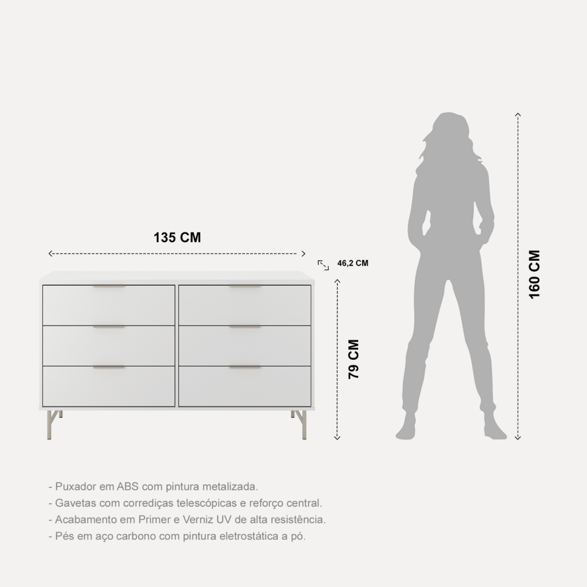 Cômoda 6 Gavetas Yves 135cm