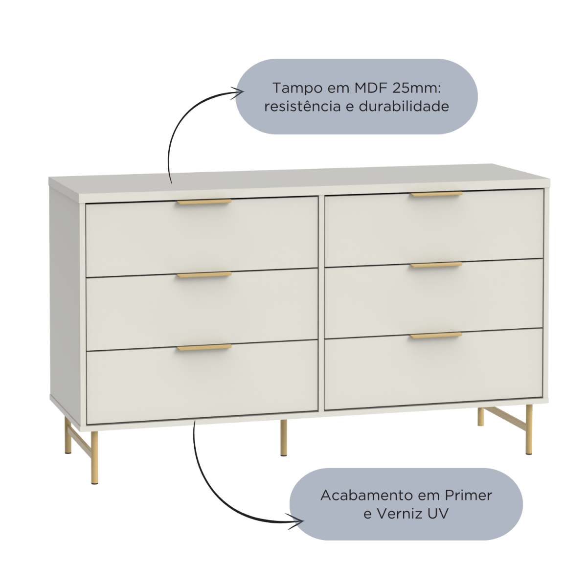 Cômoda 6 Gavetas Yves 135cm