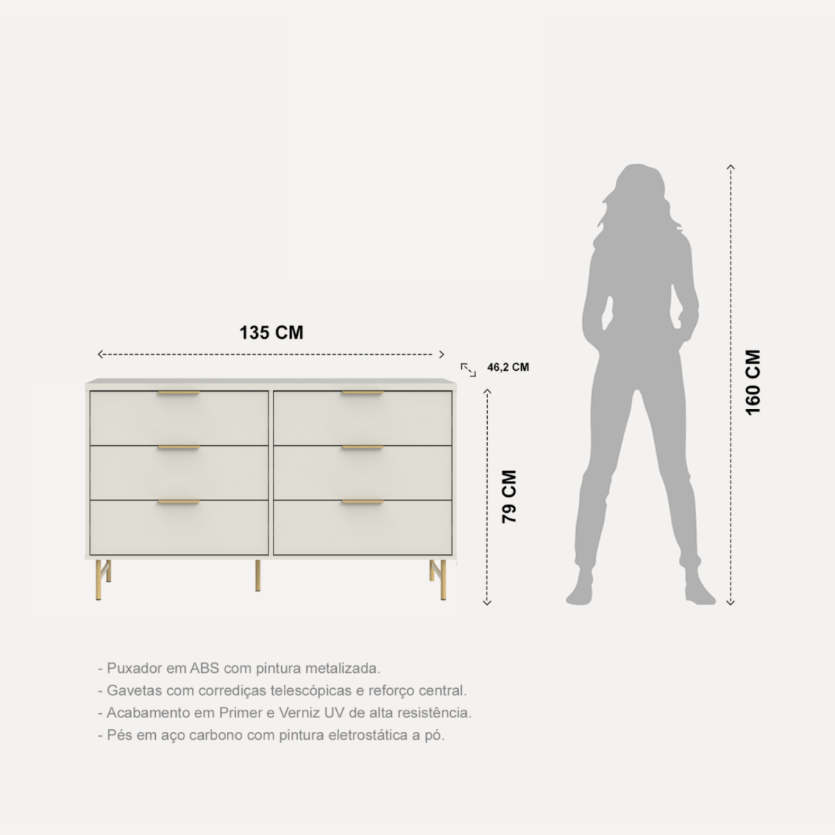 Cômoda 6 Gavetas Yves 135cm