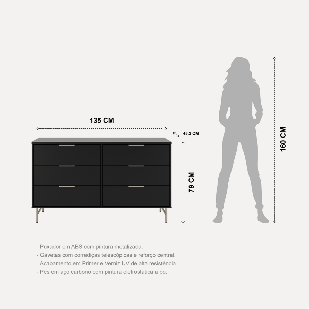 Cômoda 6 Gavetas Yves 135cm