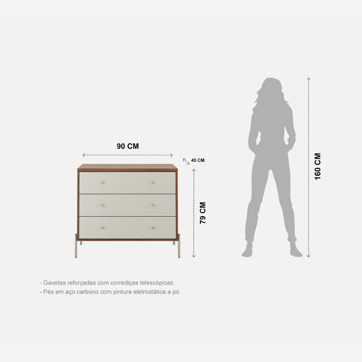 Cômoda com 3 Gavetas Jasper 94cm