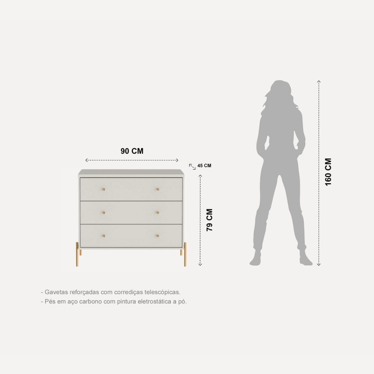 Cômoda com 3 Gavetas Jasper 94cm