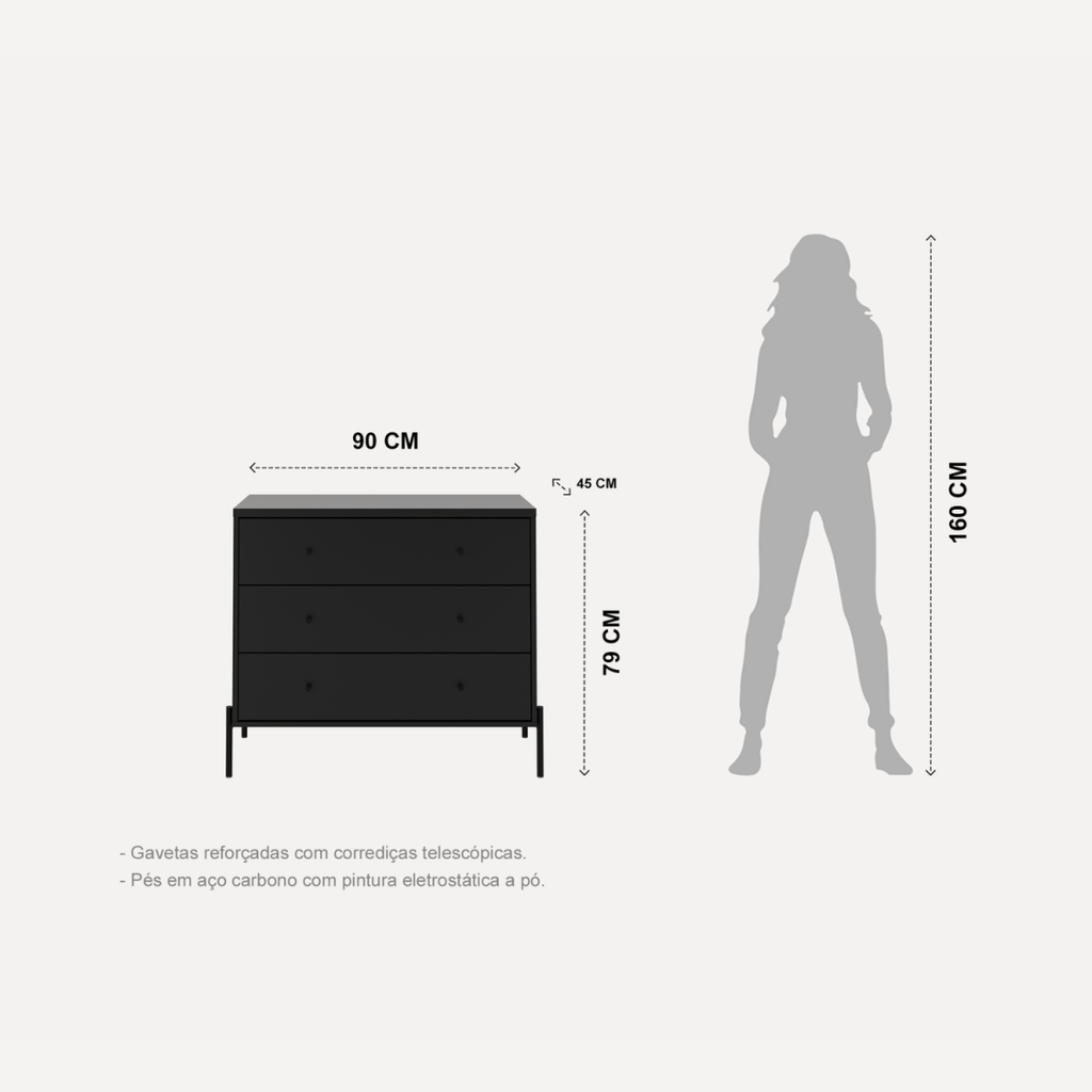Cômoda com 3 Gavetas Jasper 94cm