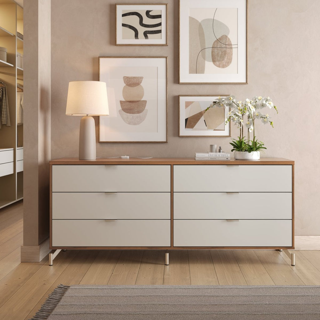 Cômoda com 6 Gavetas e 2 Mesas de Cabeceira Glow