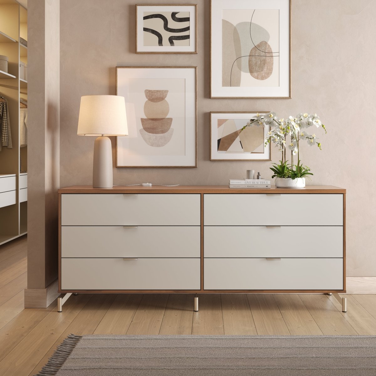 Cômoda com 6 Gavetas e 2 Mesas de Cabeceira Glow