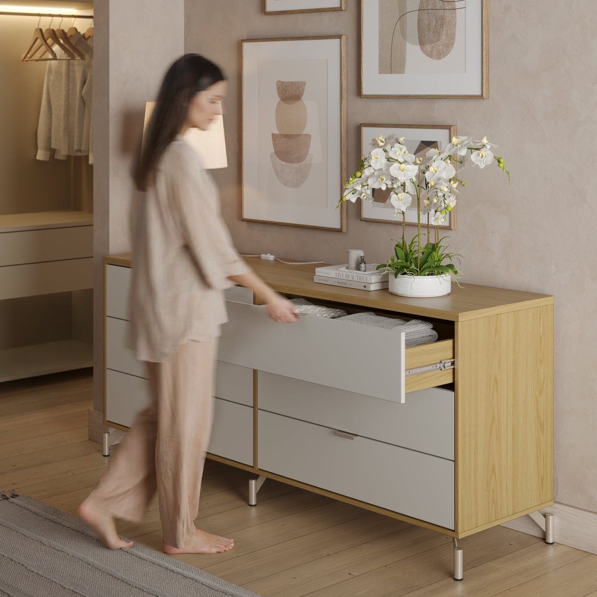 Cômoda com 6 Gavetas e 2 Mesas de Cabeceira Glow