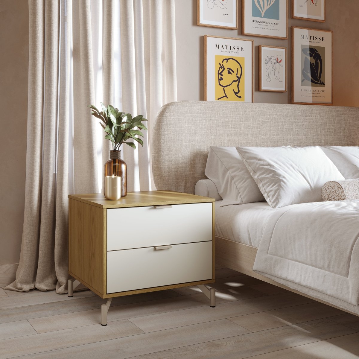 Cômoda com 6 Gavetas e 2 Mesas de Cabeceira Glow