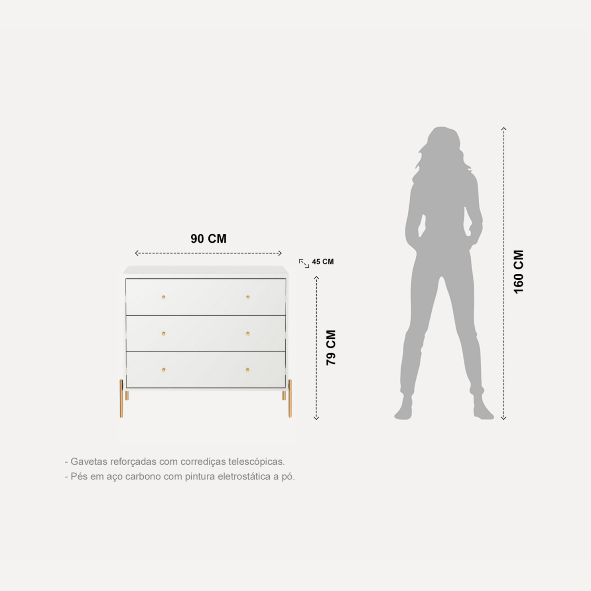 Cômoda com 3 Gavetas Jasper 94cm