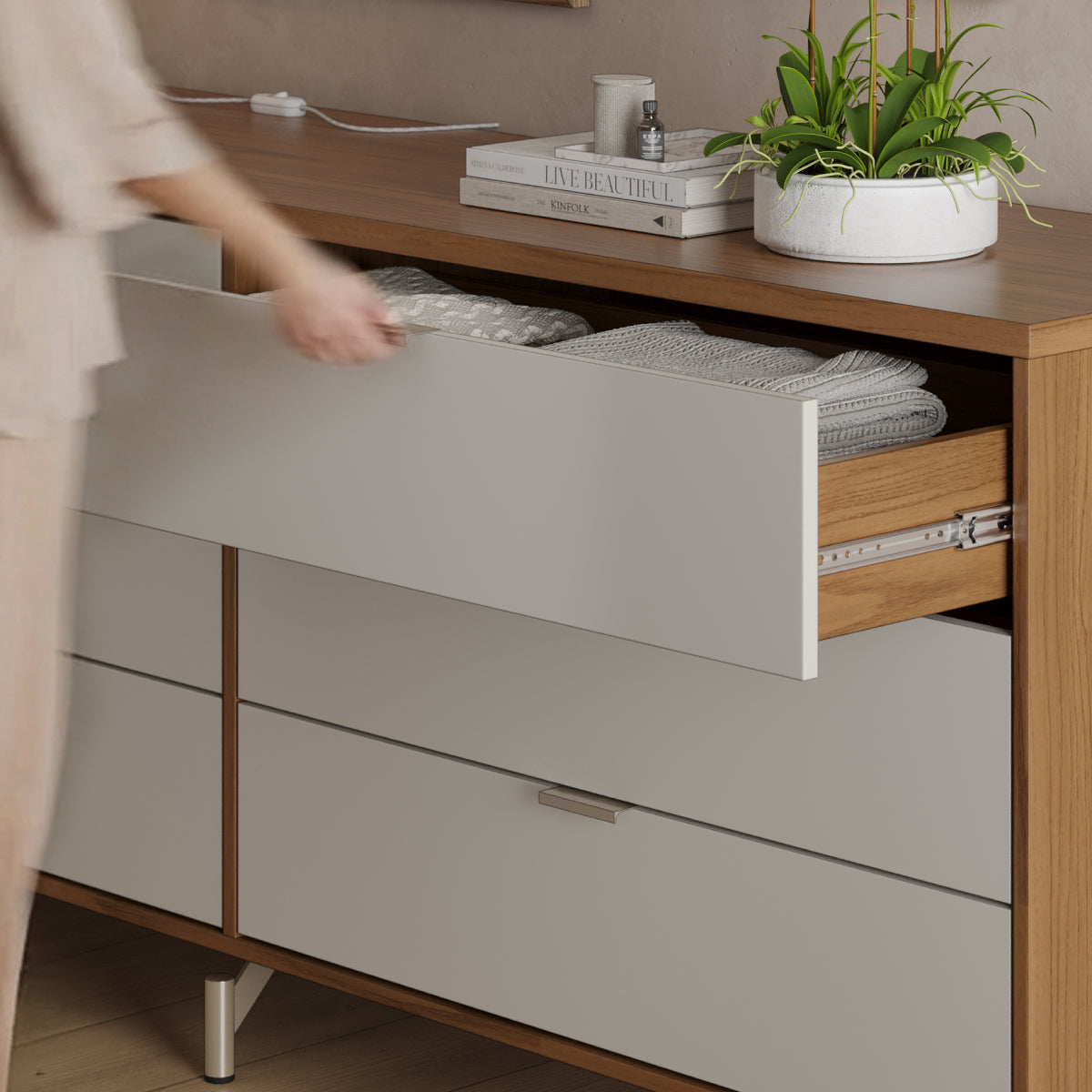 Cômoda com 6 Gavetas e 2 Mesas de Cabeceira Glow