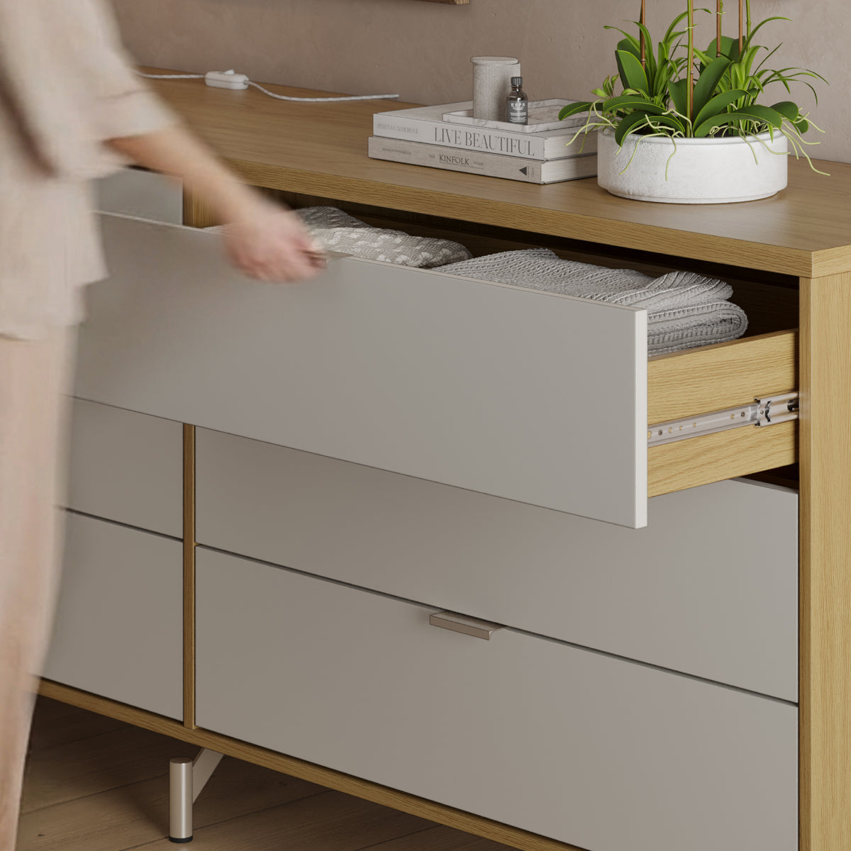 Cômoda com 6 Gavetas e 2 Mesas de Cabeceira Glow