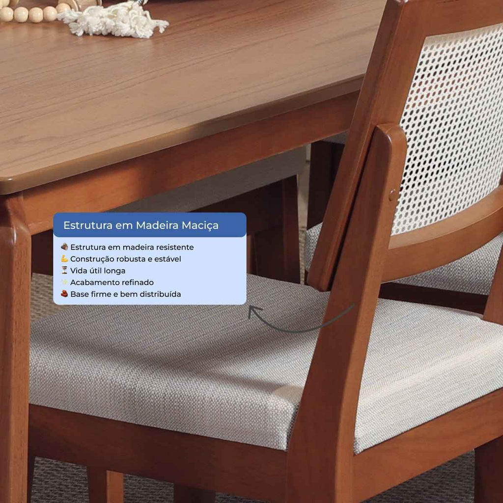 Conjunto de Jantar Mesa Retangular com Vidro Bennett 6 Cadeiras Saga