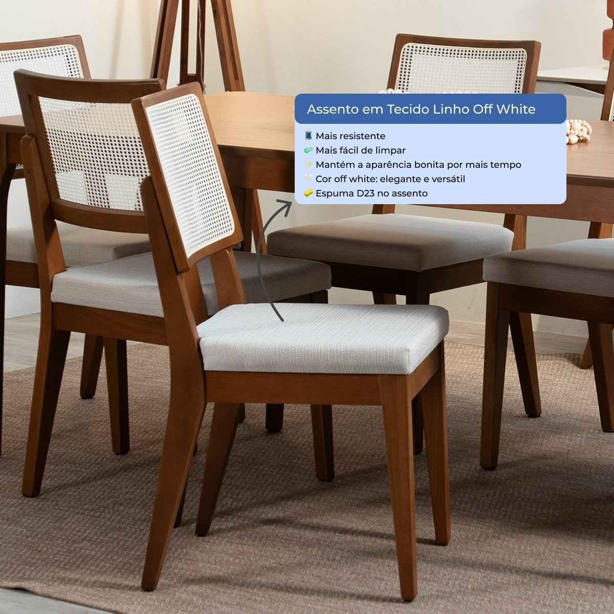 Conjunto de Jantar Mesa Retangular com Vidro Addar 6 Cadeiras Saga