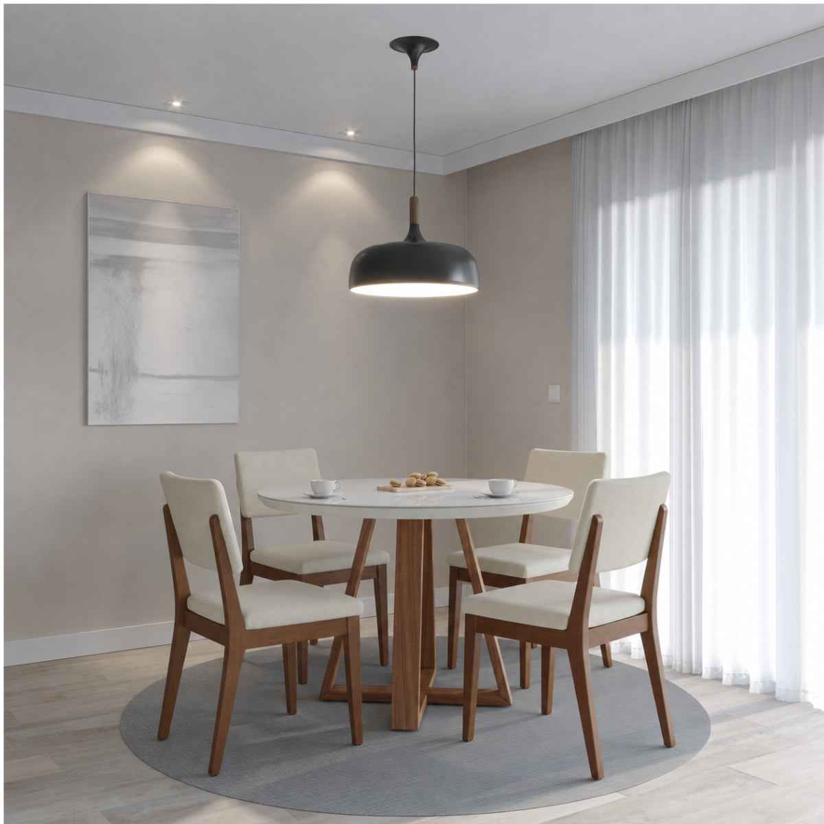 Conjunto de Jantar Mesa Redonda com Vidro Bennett 4 Cadeiras New Ella