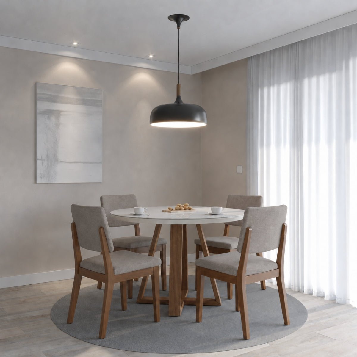 Conjunto de Jantar Mesa Redonda com Vidro Bennett 4 Cadeiras New Ella