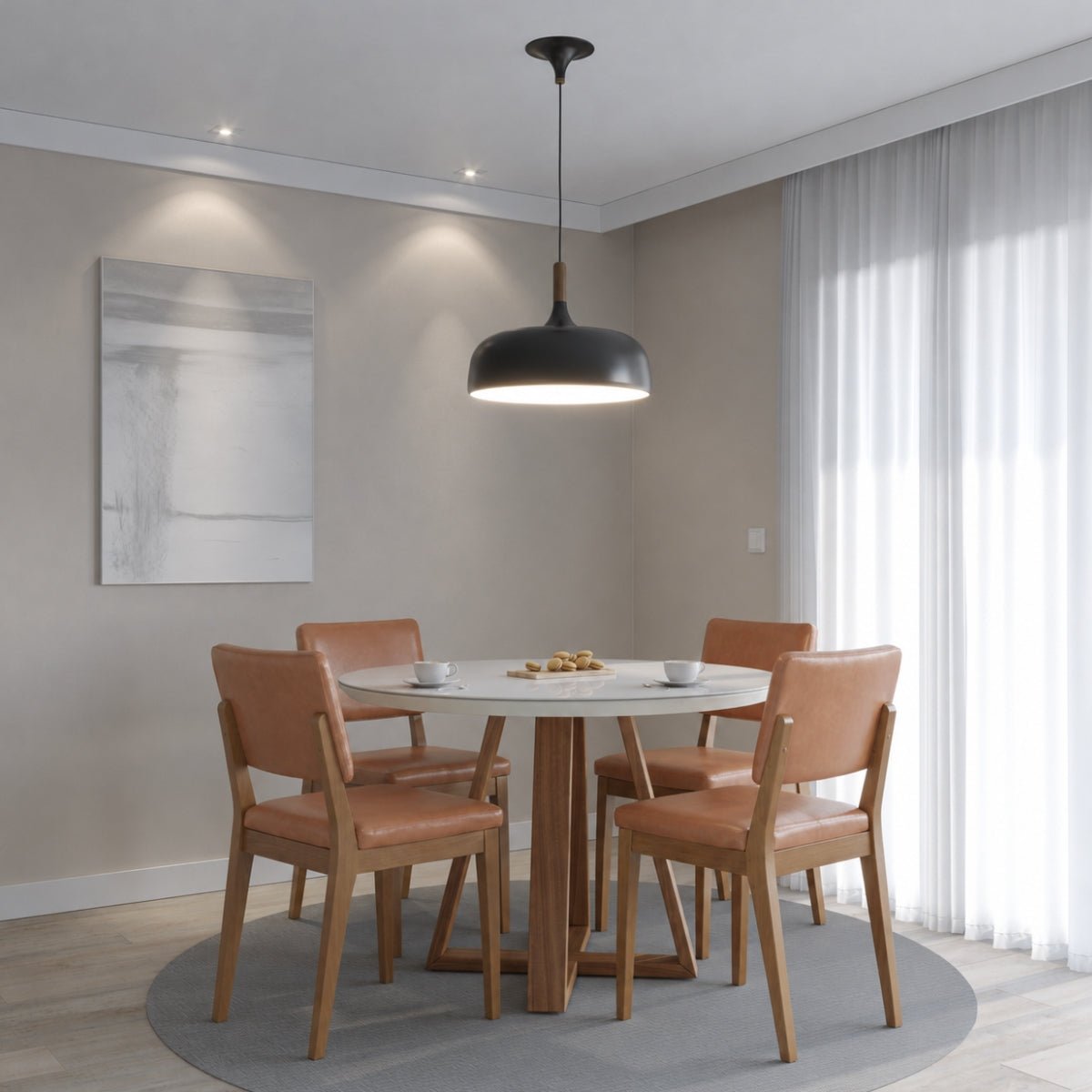 Conjunto de Jantar Mesa Redonda com Vidro Bennett 4 Cadeiras New Ella