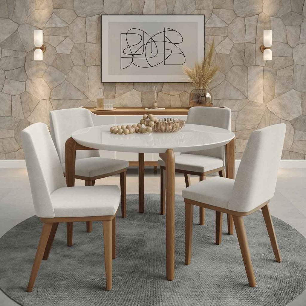 Conjunto de Jantar Mesa Redonda com Vidro Donatella 4 Cadeiras Kalina