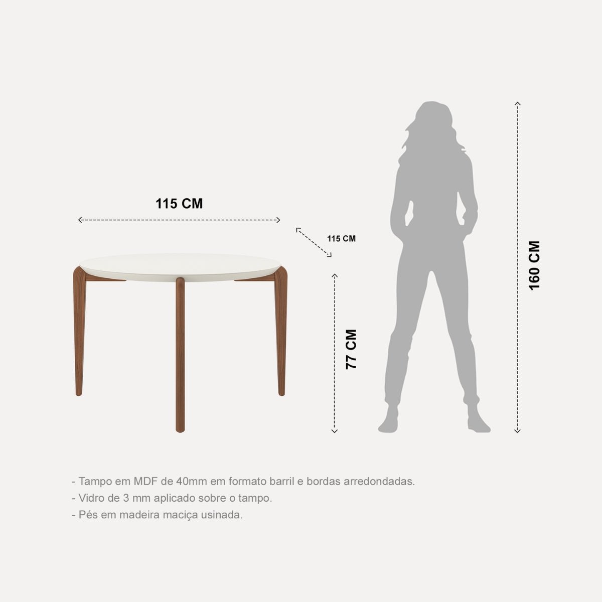 Conjunto de Jantar Mesa Redonda com Vidro Donatella 4 Cadeiras Kalina