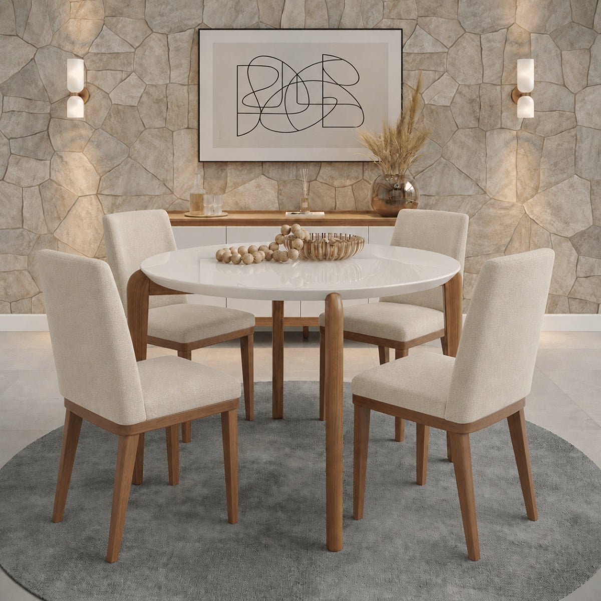 Conjunto de Jantar Mesa Redonda com Vidro Donatella 4 Cadeiras Kalina