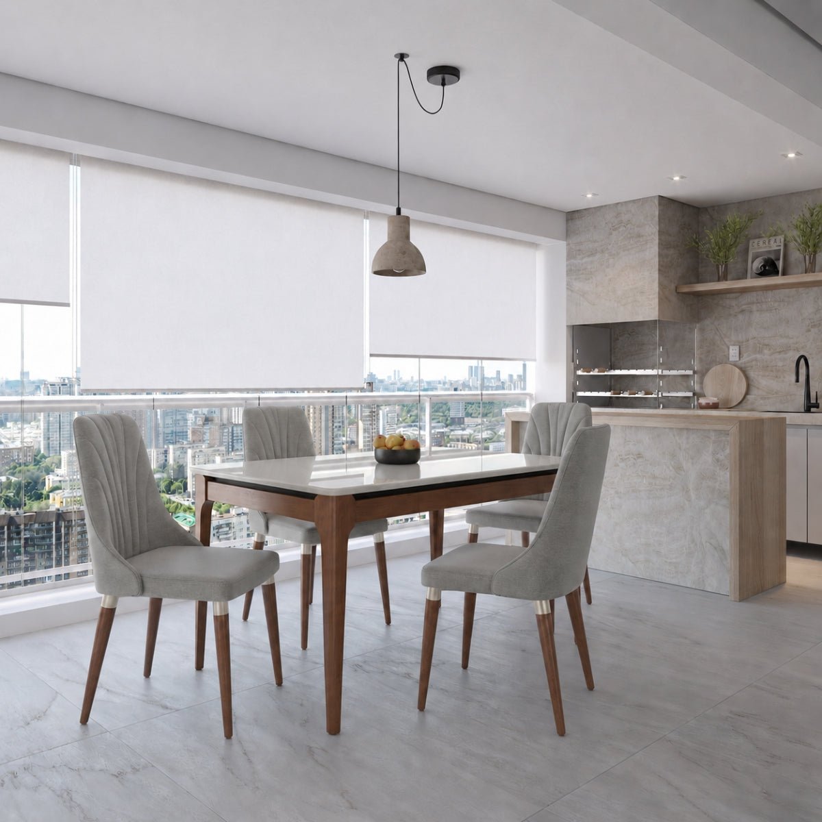 Conjunto de Jantar Mesa Retangular com Vidro Addar 4 Cadeiras Loren