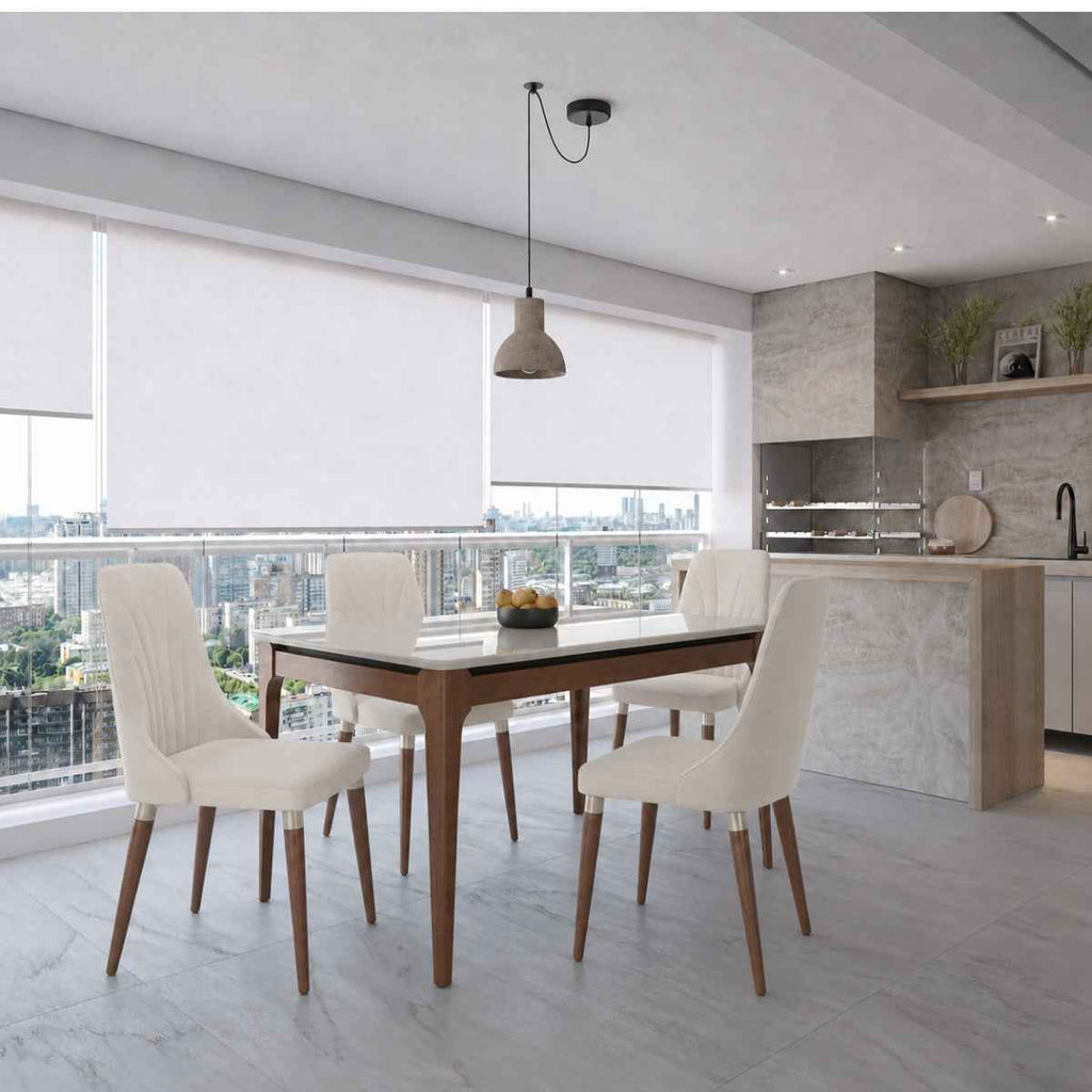 Conjunto de Jantar Mesa Retangular com Vidro Addar 4 Cadeiras Loren