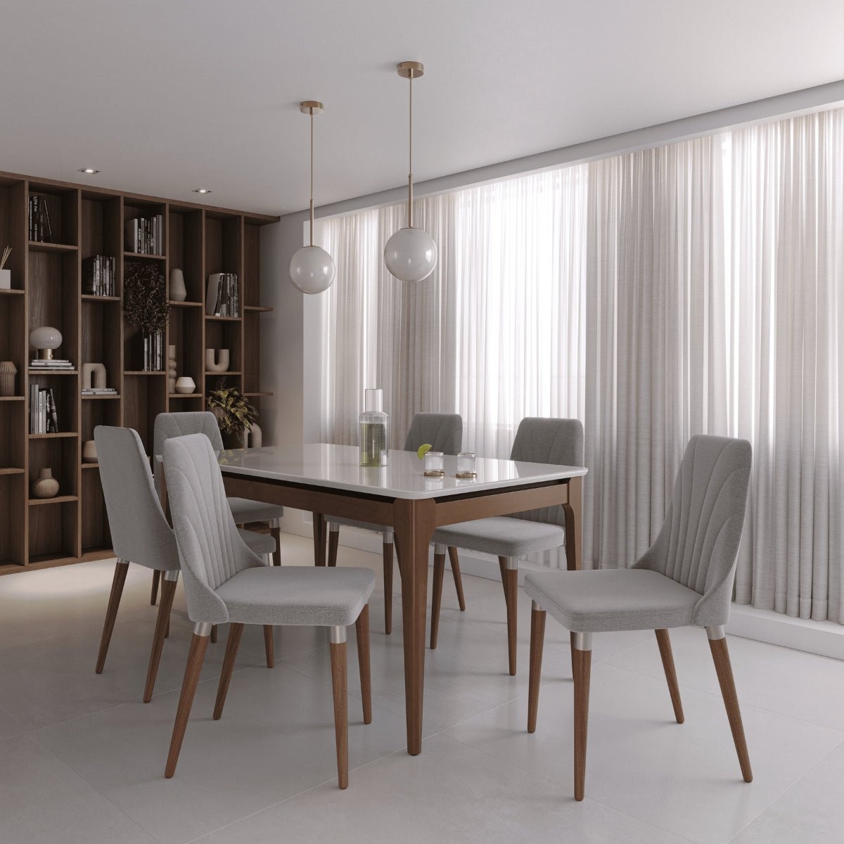 Conjunto de Jantar Mesa Retangular com Vidro Addar 6 Cadeiras Loren