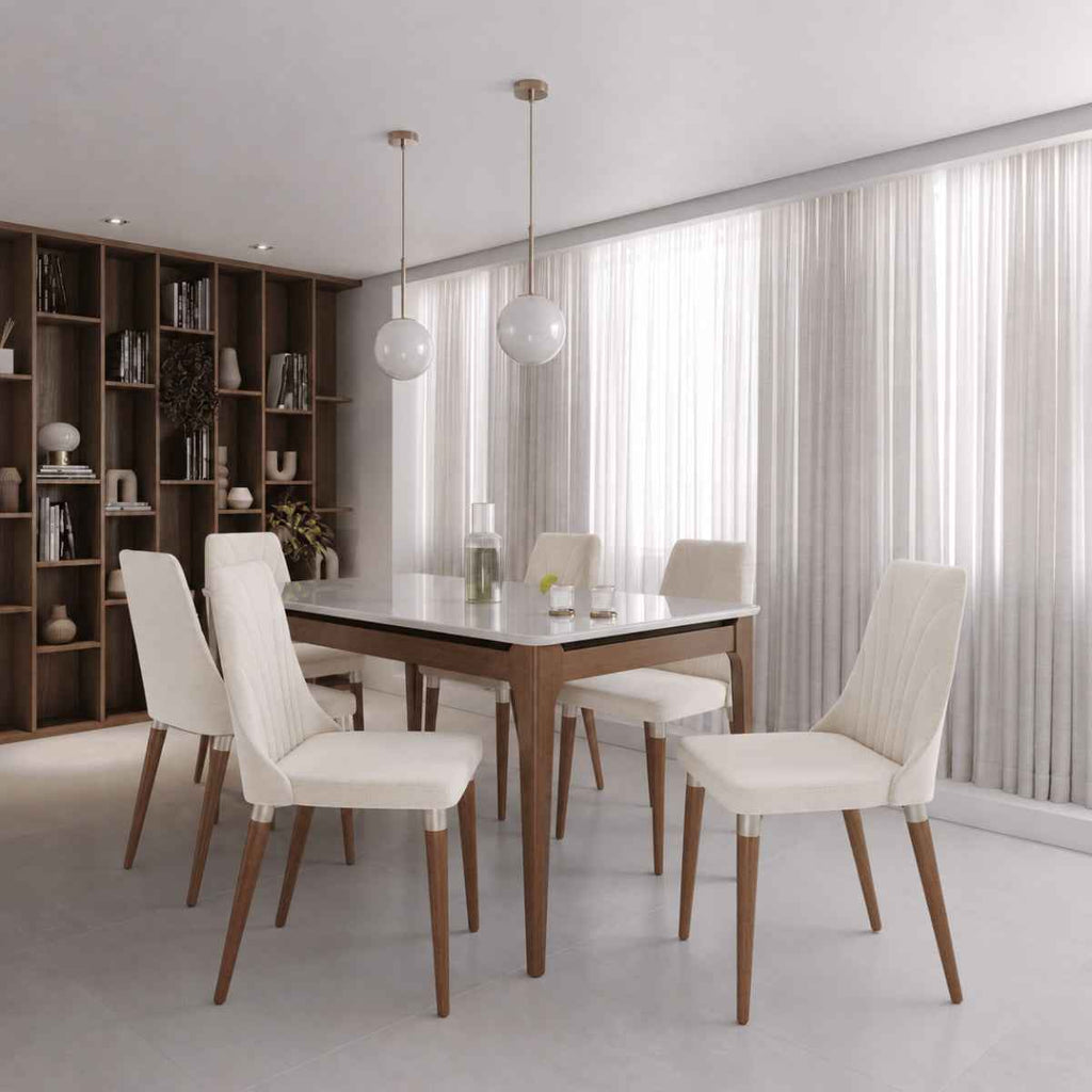 Conjunto de Jantar Mesa Retangular com Vidro Addar 6 Cadeiras Loren