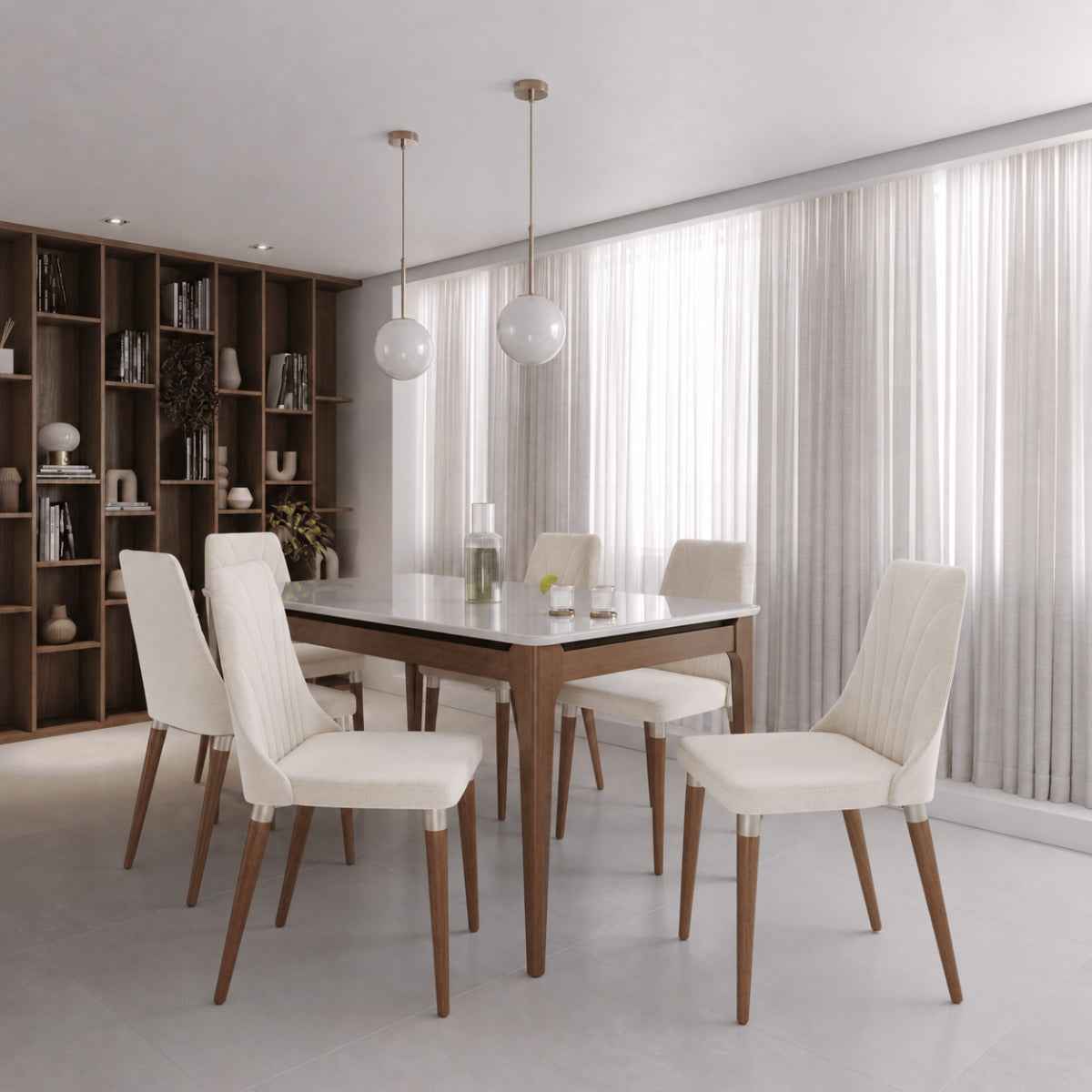 Conjunto de Jantar Mesa Retangular com Vidro Addar 6 Cadeiras Loren