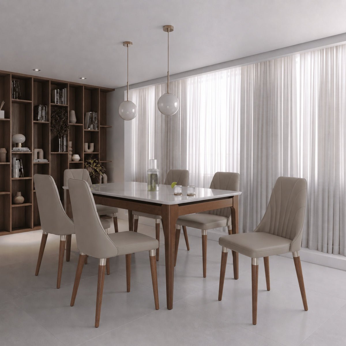 Conjunto de Jantar Mesa Retangular com Vidro Addar 6 Cadeiras Loren