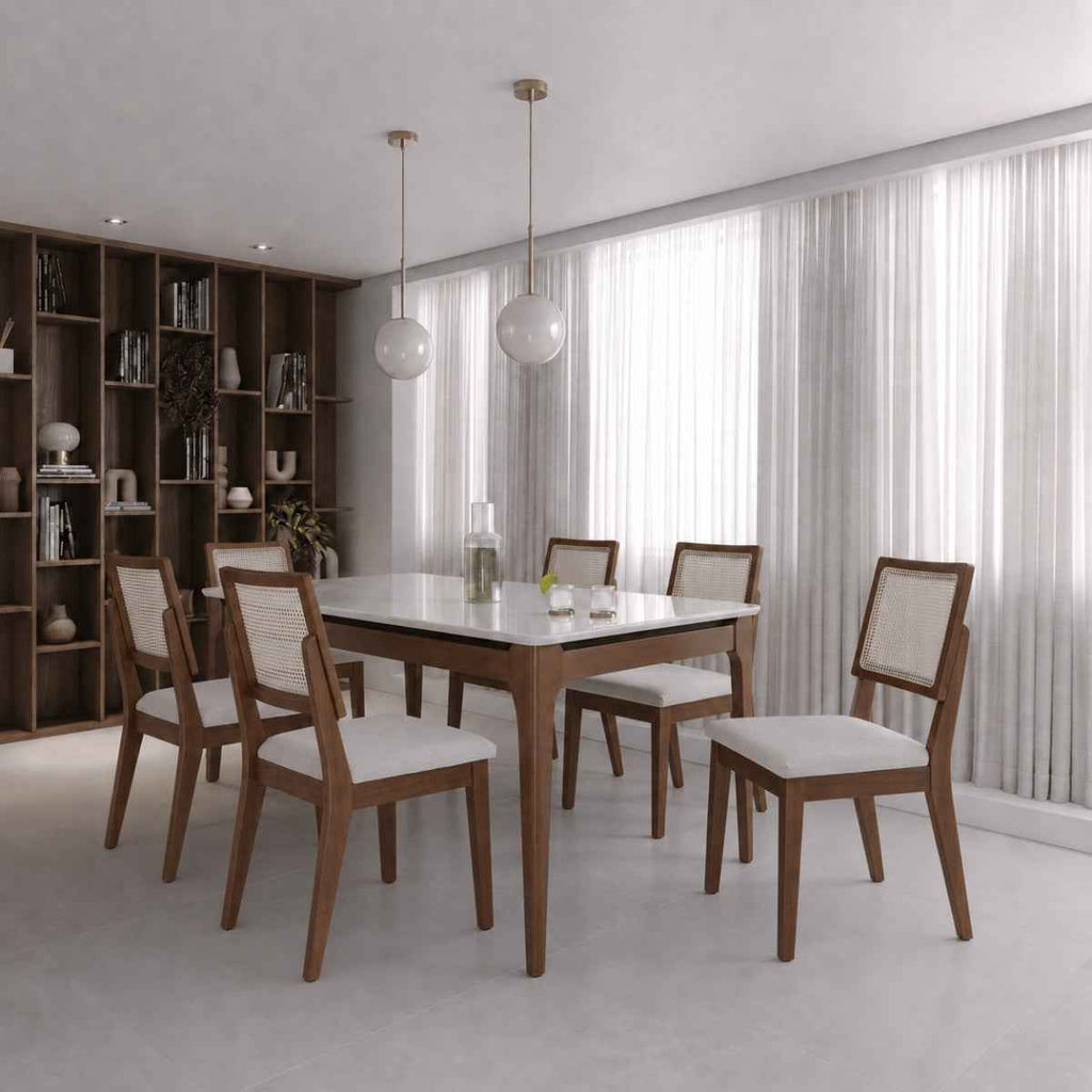 Conjunto de Jantar Mesa Retangular com Vidro Addar 6 Cadeiras Saga