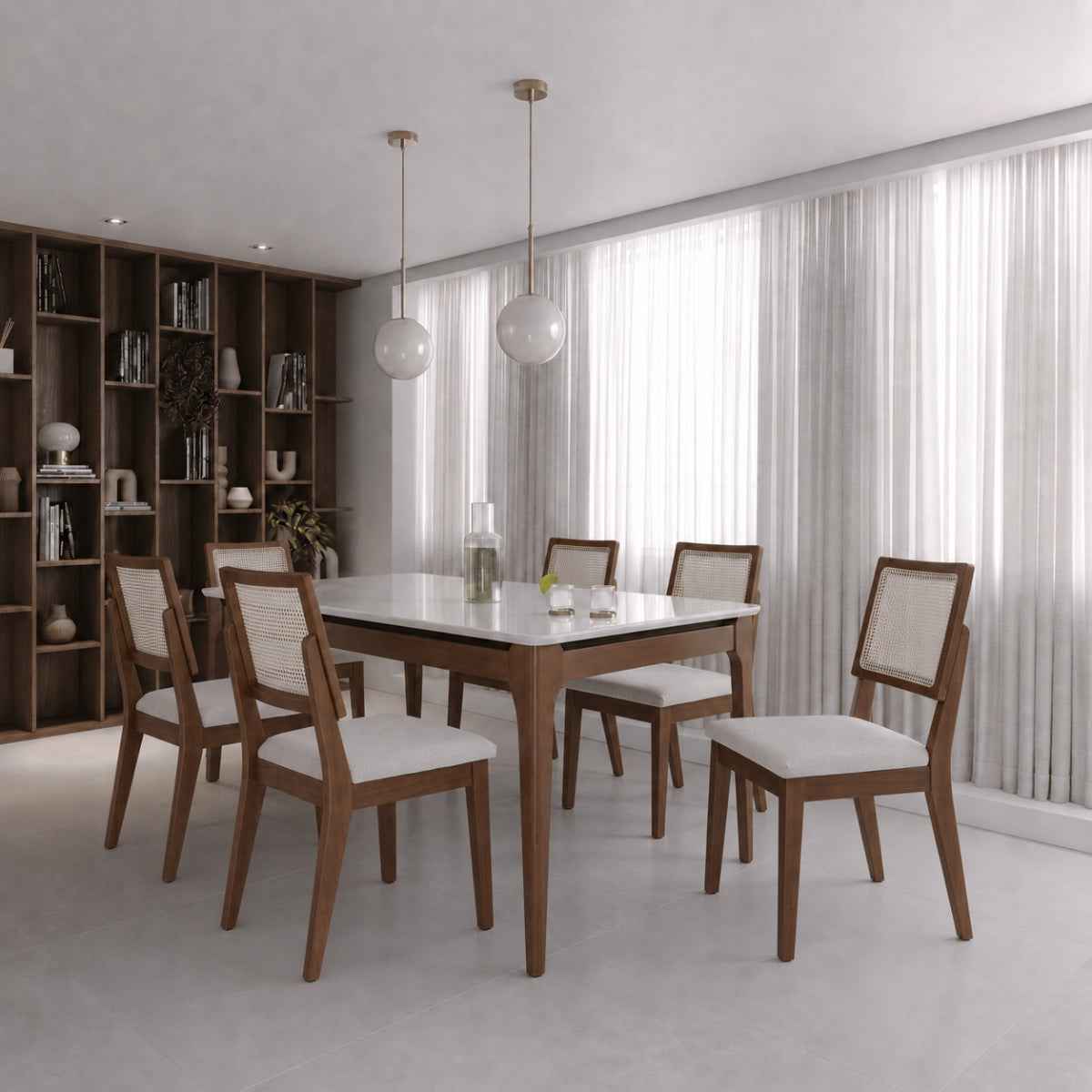Conjunto de Jantar Mesa Retangular com Vidro Addar 6 Cadeiras Saga