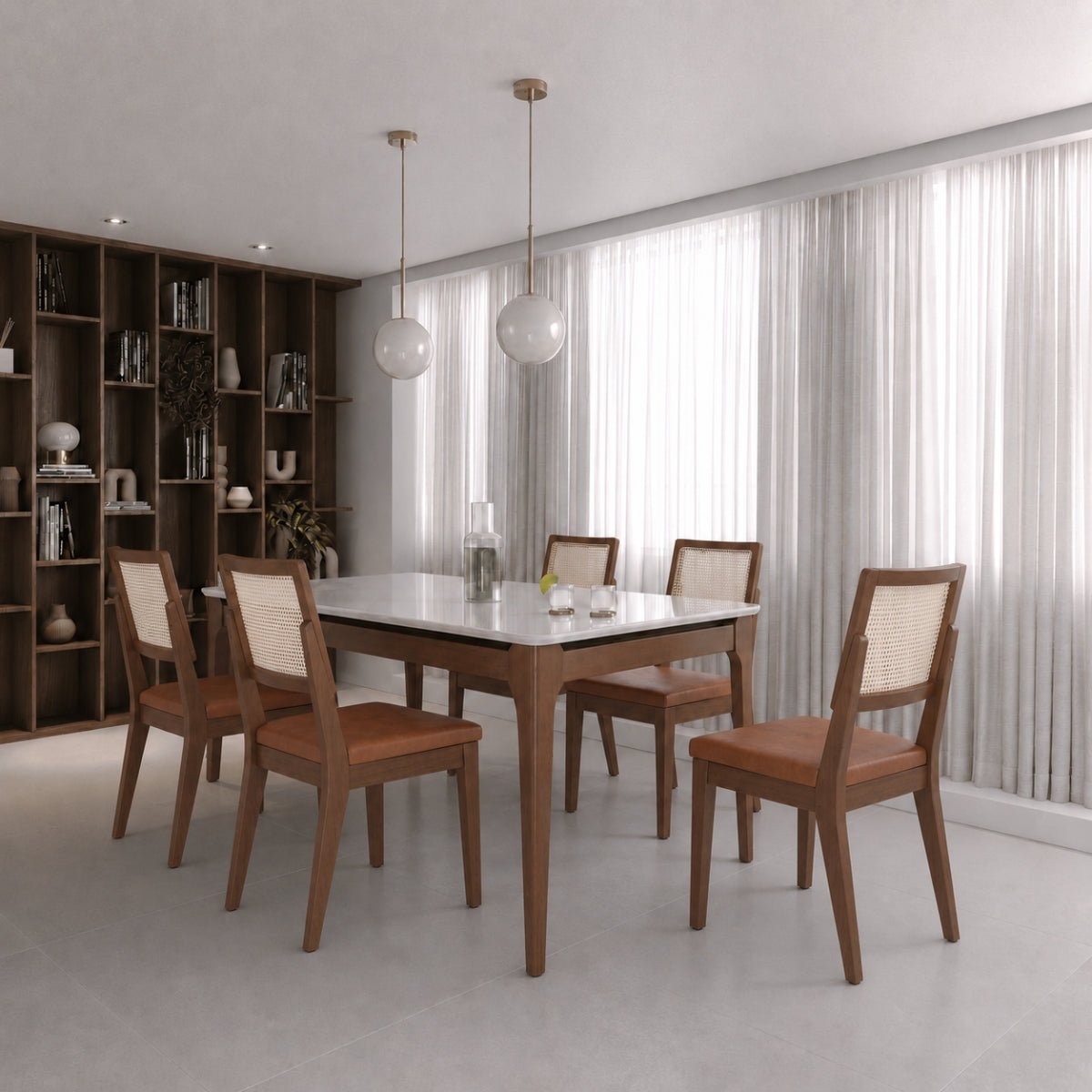 Conjunto de Jantar Mesa Retangular com Vidro Addar 6 Cadeiras Saga