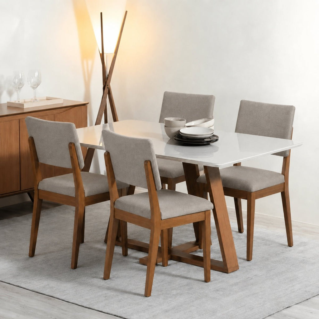 Conjunto de Jantar Mesa Retangular com Vidro Avena 4 Cadeiras New Ella