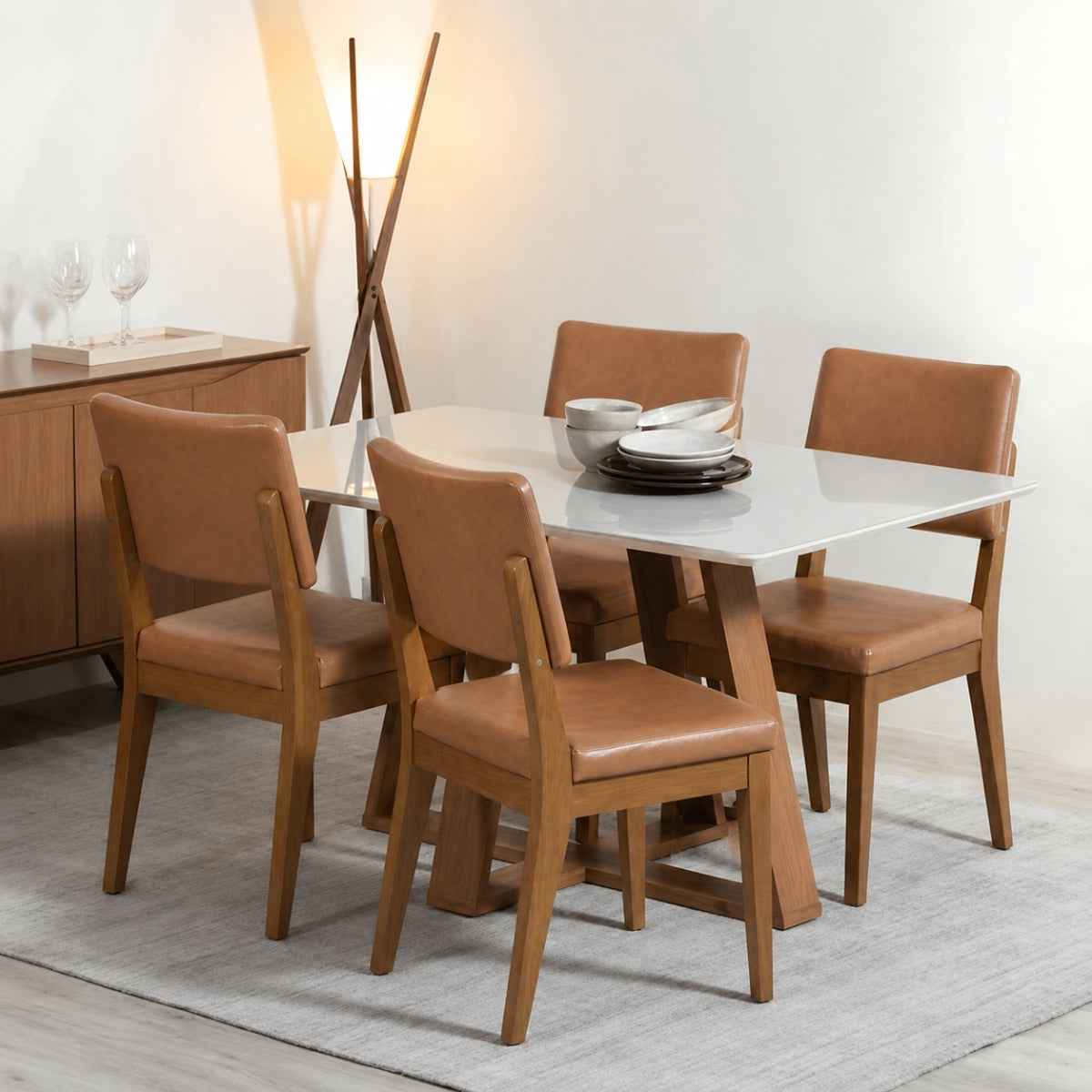 Conjunto de Jantar Mesa Retangular com Vidro Avena 4 Cadeiras New Ella
