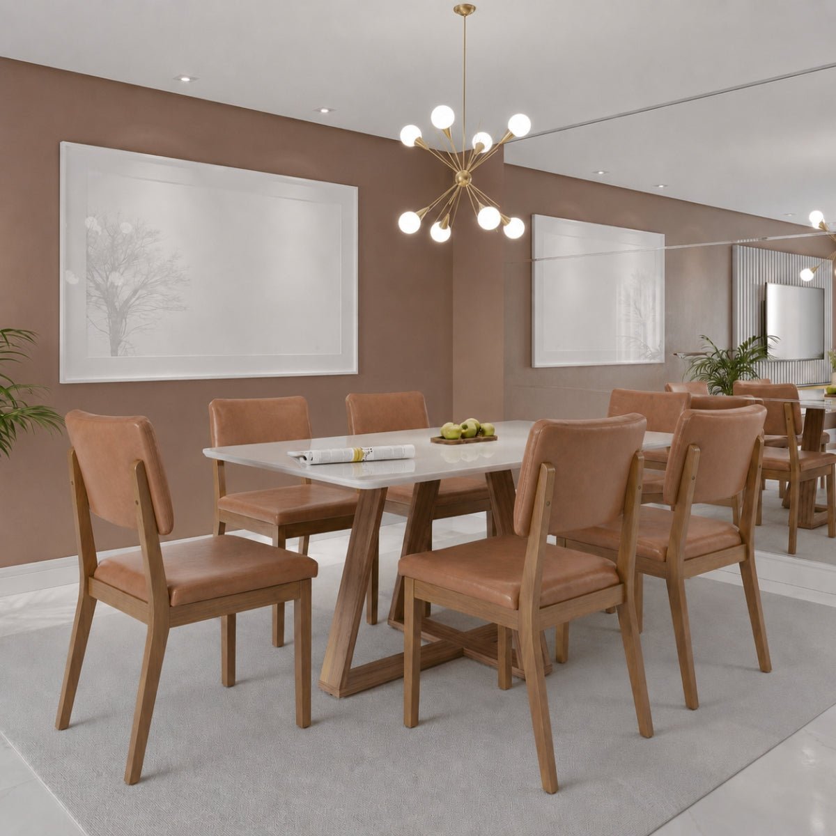 Conjunto de Jantar Mesa Retangular com Vidro Avena 6 Cadeiras New Ella
