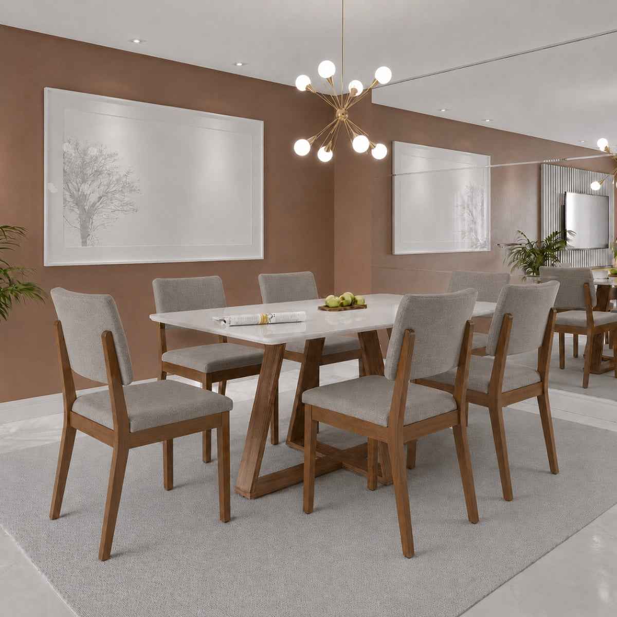 Conjunto de Jantar Mesa Retangular com Vidro Avena 6 Cadeiras New Ella