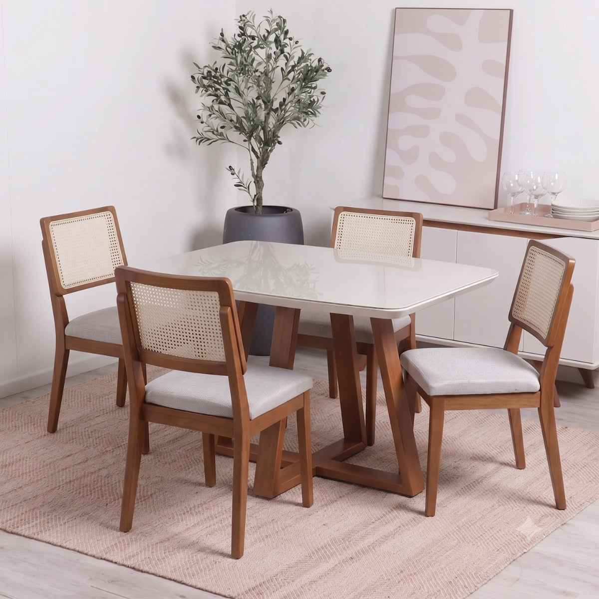Conjunto de Jantar Mesa Retangular com Vidro Bennett 4 Cadeiras Saga