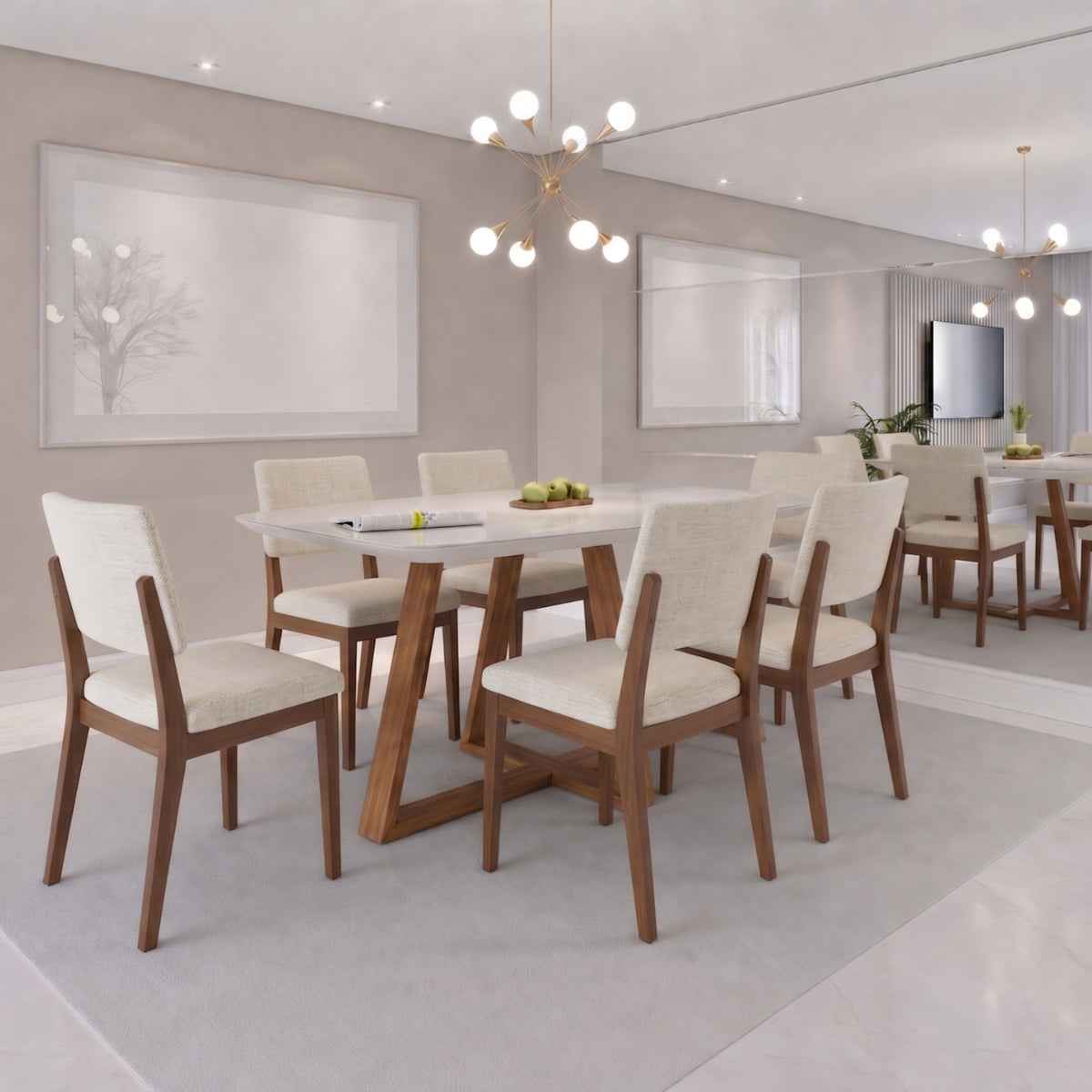 Conjunto de Jantar Mesa Retangular com Vidro Bennett 6 Cadeiras New Ella