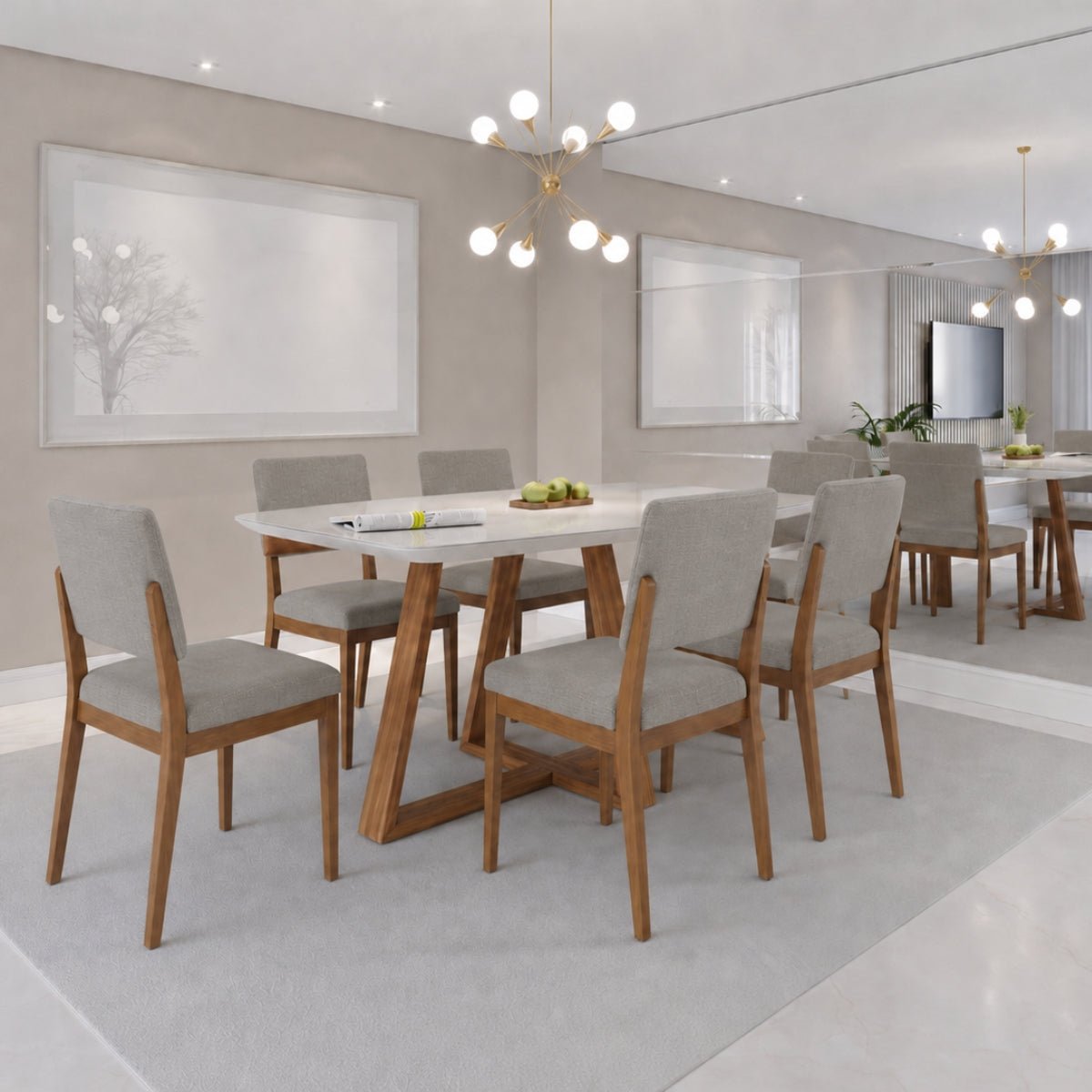Conjunto de Jantar Mesa Retangular com Vidro Bennett 6 Cadeiras New Ella
