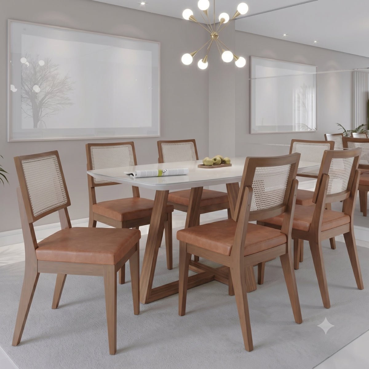 Conjunto de Jantar Mesa Retangular com Vidro Bennett 6 Cadeiras Saga